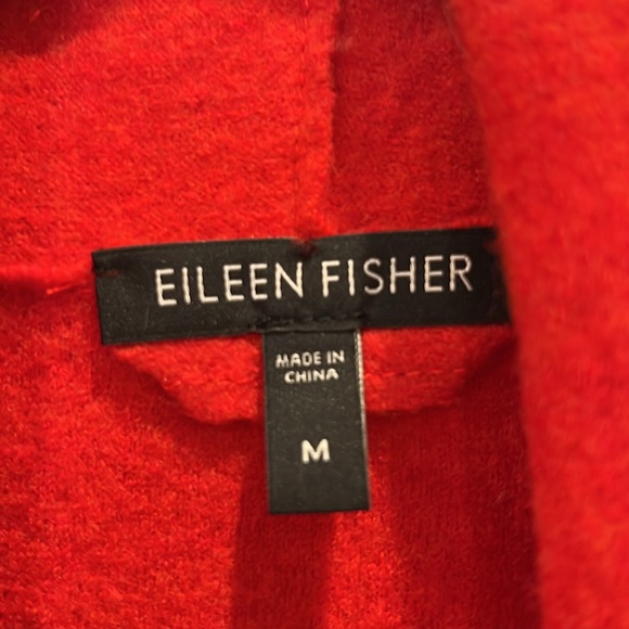 Eileen Fisher Red Wool Jacket Cardigan Cape with Pockets Medium - Picture 3 of 7